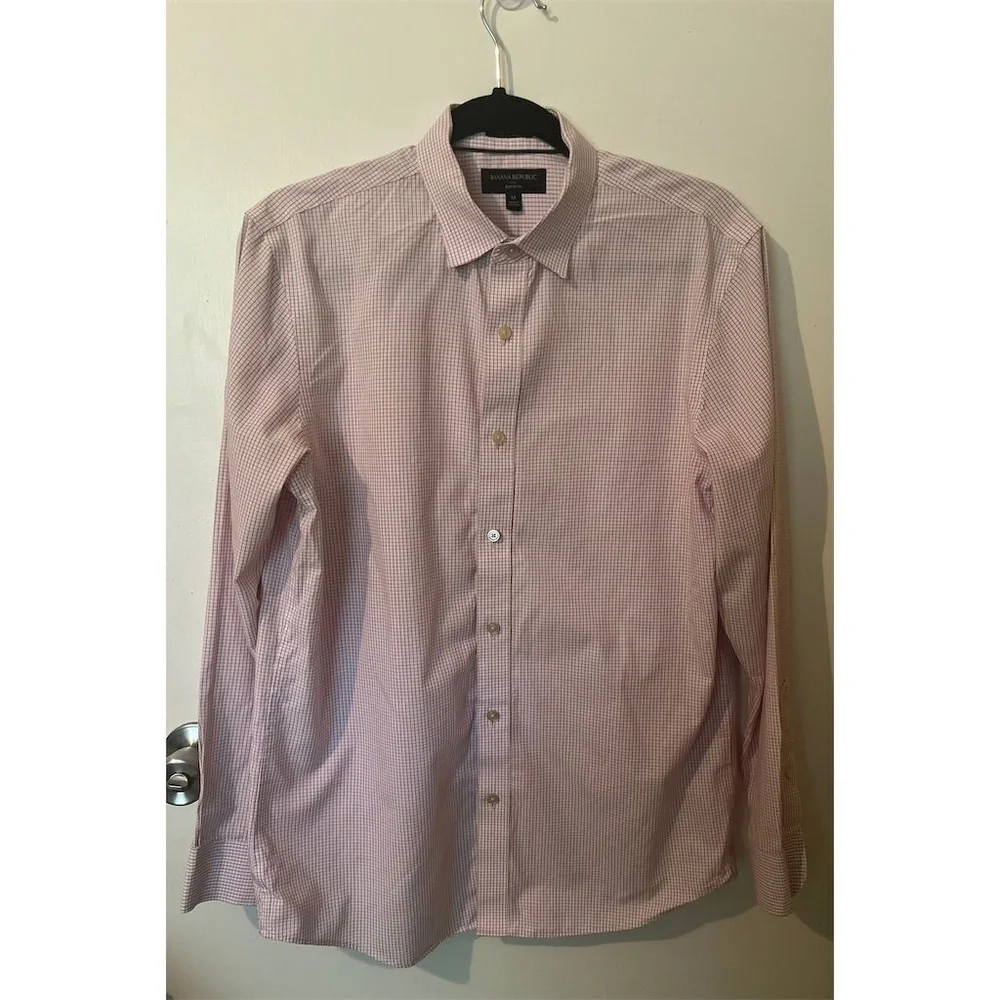 Banana Republic Men's Red Check Button-Up Shirt Long‎ Sleeve Size Medium